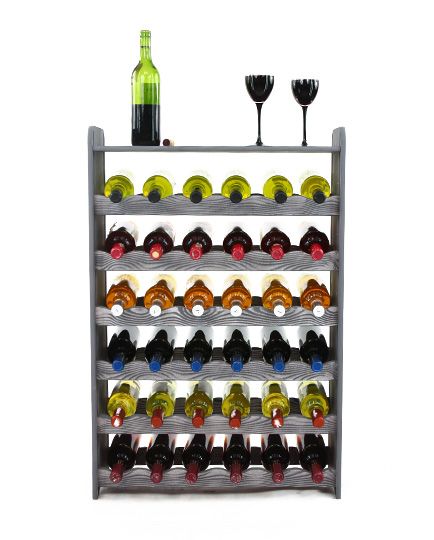 Regał na wino MODO24 z półką drewno sosnowe dekor 36 butelek ciemny szary 1 szt.