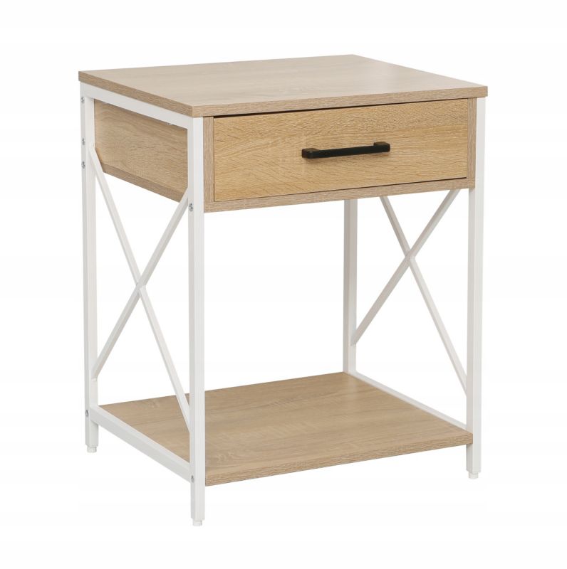 Szafka nocna FURNITEX SN7-FX DĄB NATURALNY BIAŁY STELAŻ biały, dąb naturalny 1 szufl. 1 szt.