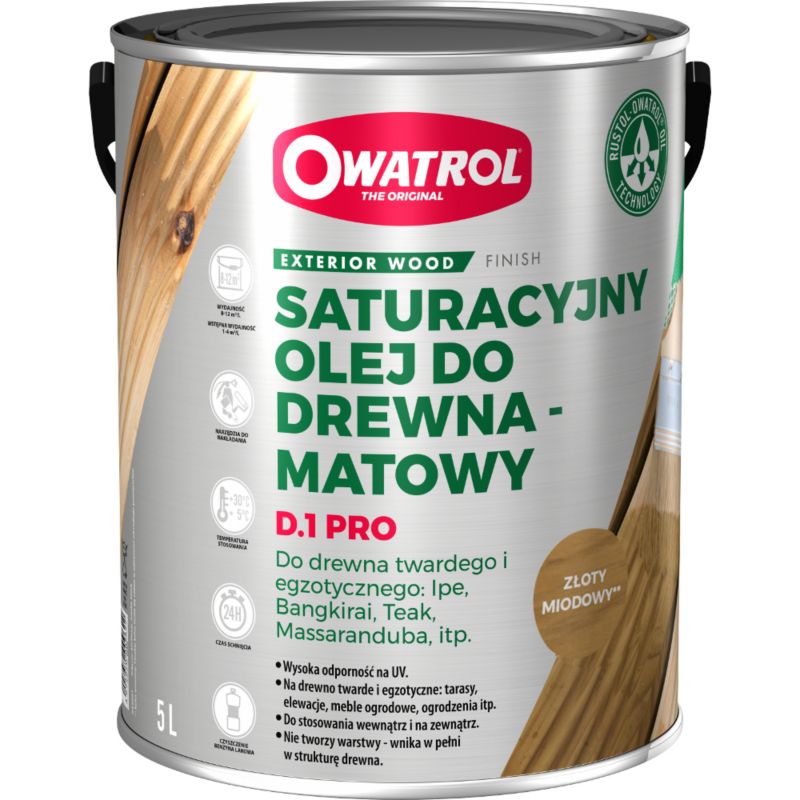 Olej do drewna Owatrol D1 PRO Olej Nasycający Drewno z Ochroną UV Złoty Miodowy 5L