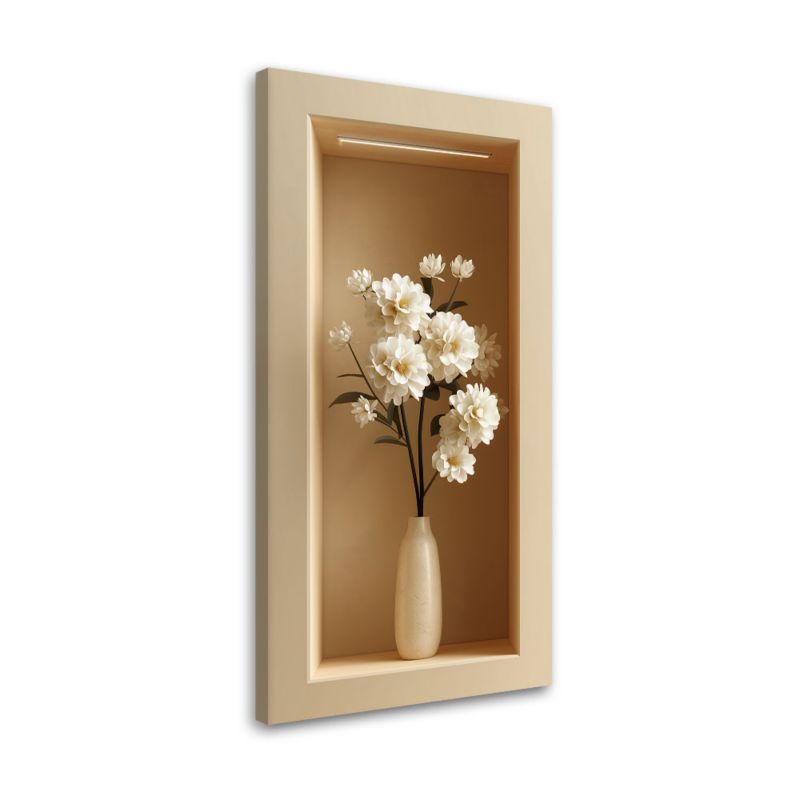 Obraz na ścianę do salonu sypialni Feeby Białe Kwiaty w wazonie w 3d 60x120cm 1szt