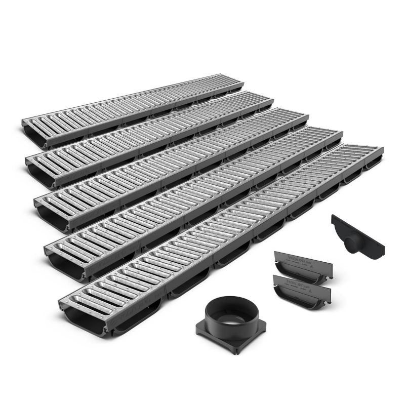 Odwodnienie liniowe plastikowe VODALAND Easy Low DN100 H40 5 m ruszt ocynkowany, 1 szt.