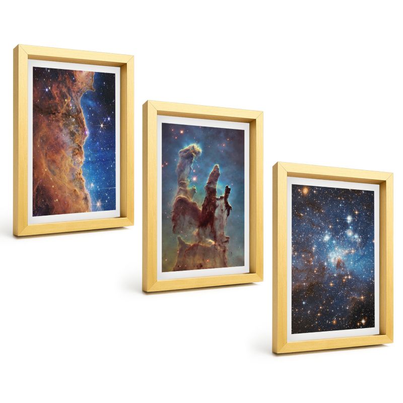 Galeria 3 Obrazów w Złotej Ramie ArtPrintCave 20x30 cm Komplet ścienny Kosmiczne krajobrazy galaktyk 1 kpl.