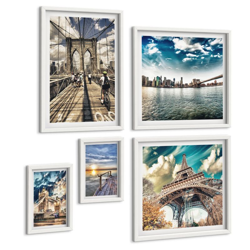Zestaw 5 Obrazów ArtPrintCave (2x50x50+2x20x30+40x60cm) Biała rama Abstrakcyjna geometria kształty 1 kpl.