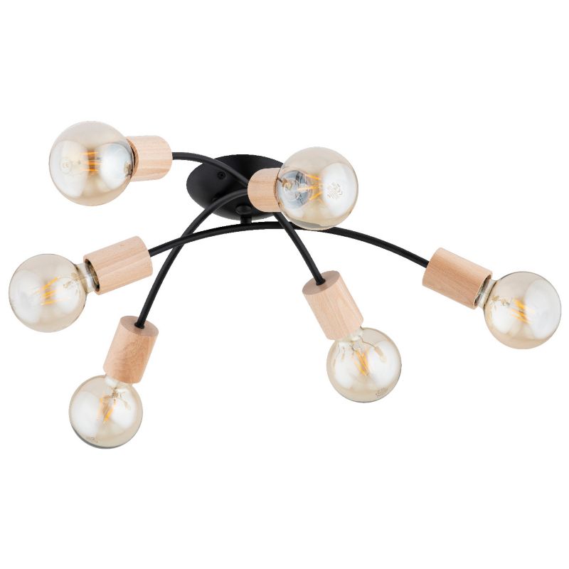 Lampa sufitowa Alfa SEDNA czarna-jasne drewno 6xE27x15W wym:16x52x52cm IP20 -1 szt.