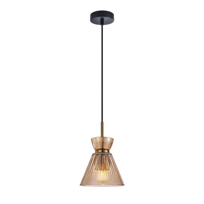 Lampa wisząca pionowo ryflowany bursztynowy klosz Italux Balme czarno-bursztynowa 1xE27x40W IP20 wym:99x15,5x15,5cm - 1 szt.