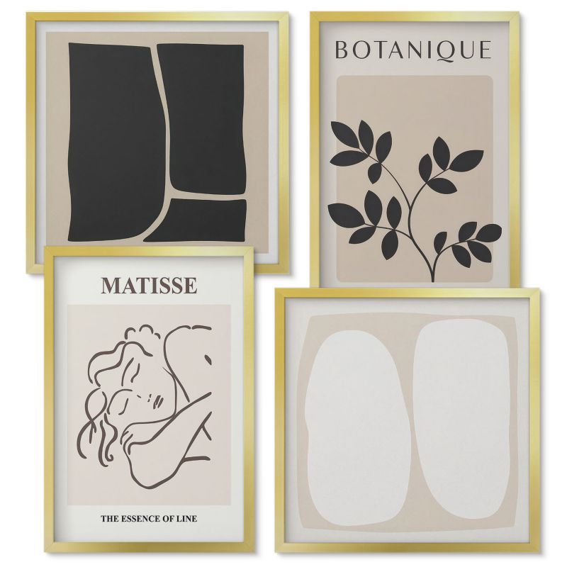 Obraz Ścienny Zestaw Wallfluent Stylowe obrazy roślinne Matisse Złota rama 4 szt.