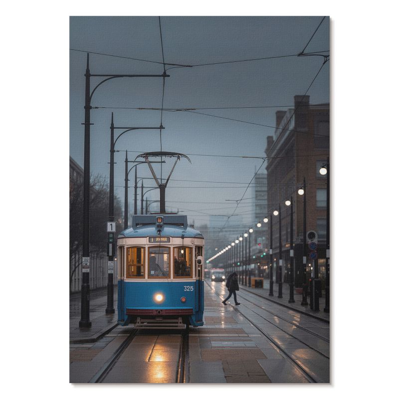 Nowoczesny Plakat na Płótnie Tulup 42x59,4 cm (A2) Niebieski tramwaj Do salonu, biura, przedpokoju 1 szt.