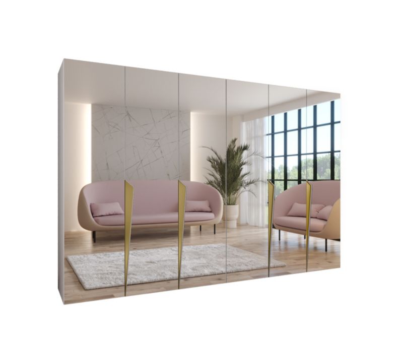 Szafa uchylna z lustrem z lustrem otwierana Abiks PIANO 3 300 (2x150) wys 202 cm Biały + Złoty 1 szt