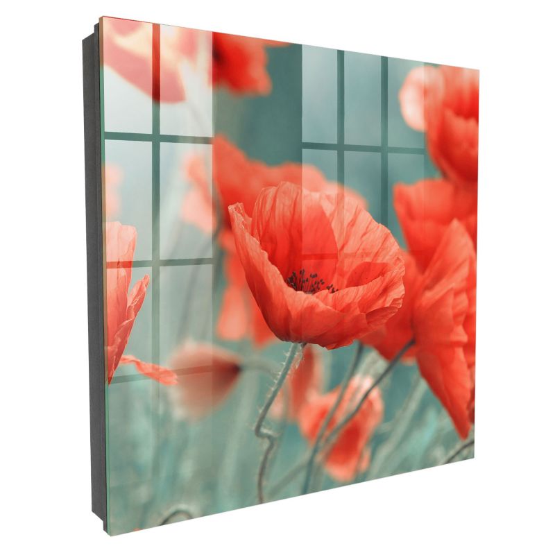 Wieszak Na Klucze Zamykany Tulup 30x30 cm Czerwone maki - Czarna - Otwierana na prawo 1 szt.