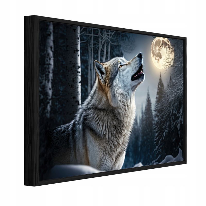 Obraz W Ramie WALLARENA Do Sypialni Salonu Na Płótnie Wilk Zwierzęta Las Czarny 60x40 cm PPR14751O4 1 szt.