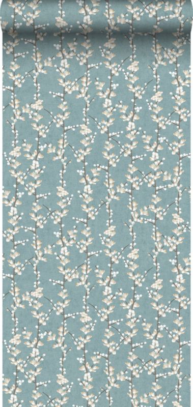 Tapeta Sanders & Sanders kwitnąca gałąź szaro-niebieskimIbiałym 53 cm x 10 m - 1 rol.