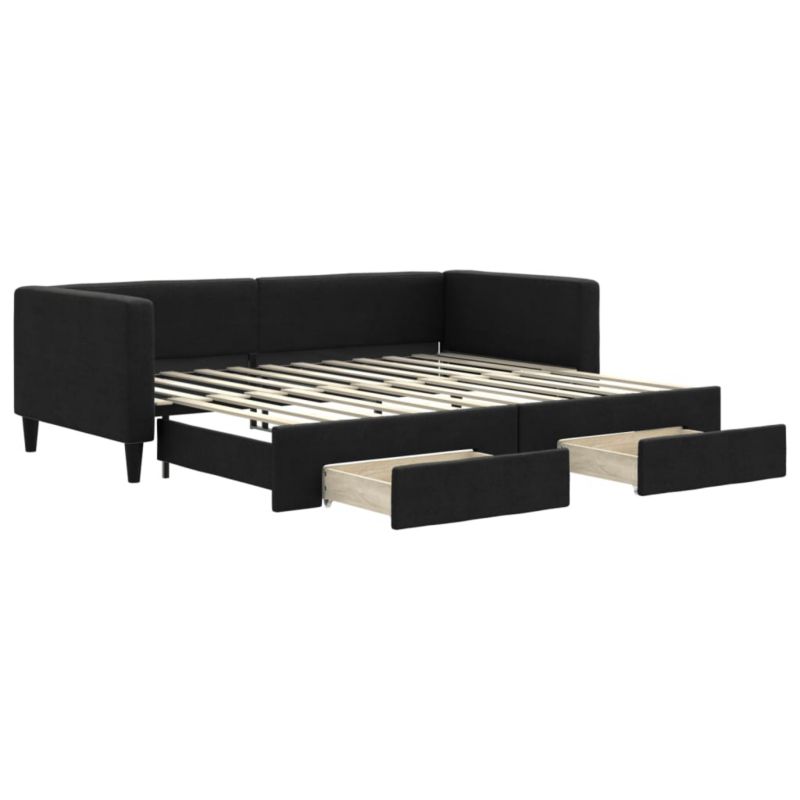 Sofa rozkładana WaszeMeble 90x200 cm Czarny tkanina z szufladami WM-3196616 1 szt.