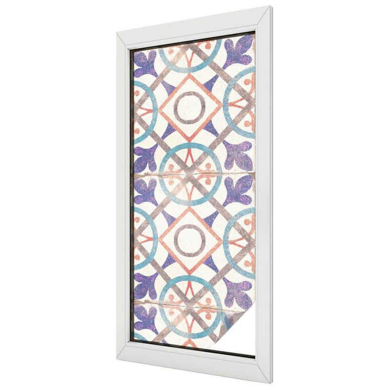 Witraż Samoprzylepny Wallfluent 50x116 cm Stylowa Dekoracja Okna Stylowe geometryczne motywy symetryczne 1 rol.