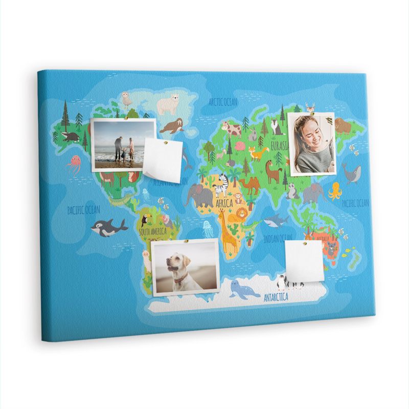 Tablica Korkowa Z Pinezkami Tulup 100x70 cm Mapa kreskówka Organizer ścienny Pinezki metaliczne 1 kpl