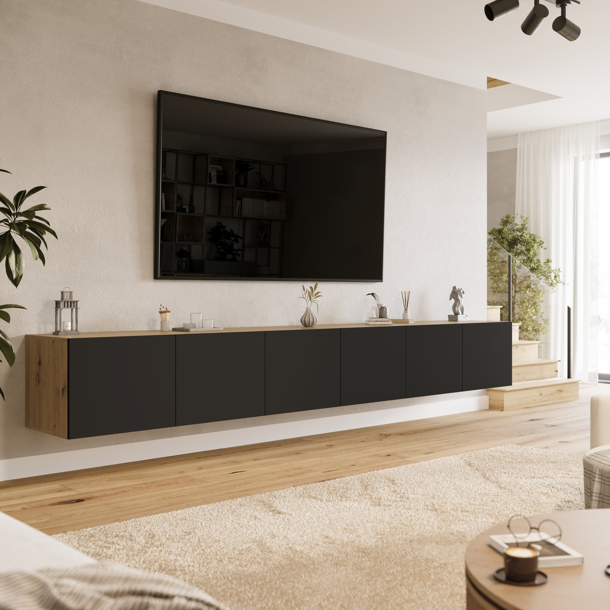 Szafka wisząca RTV 300 cm z półkami do salonu LORI