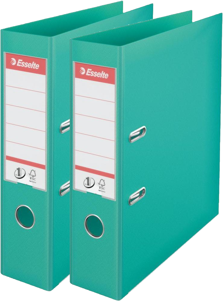 2x Segregator A4 Esselte No.1 Power, 75mm, do 500 kartek, 30% PP z recyklingu, jasnozielony