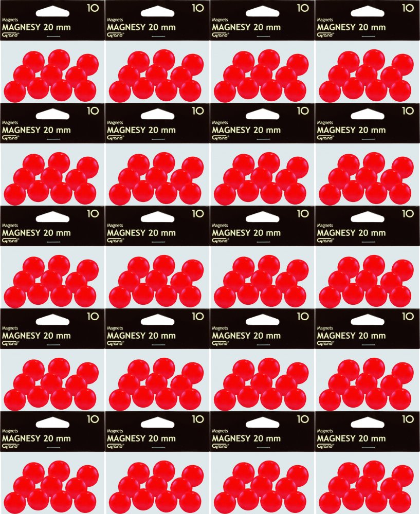 20x Magnesy Grand, 20mm, 10 sztuk, czerwony