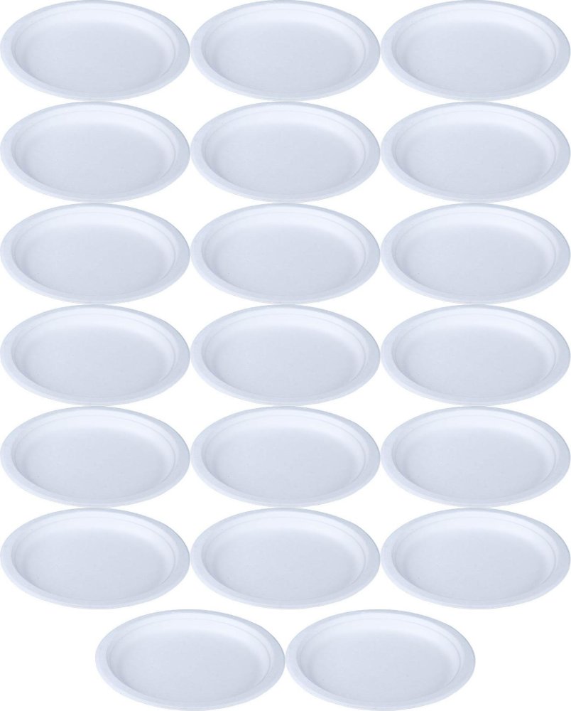 20x Talerze jednorazowe Kram, 18cm, trzcina cukrowa, 50 sztuk, biały