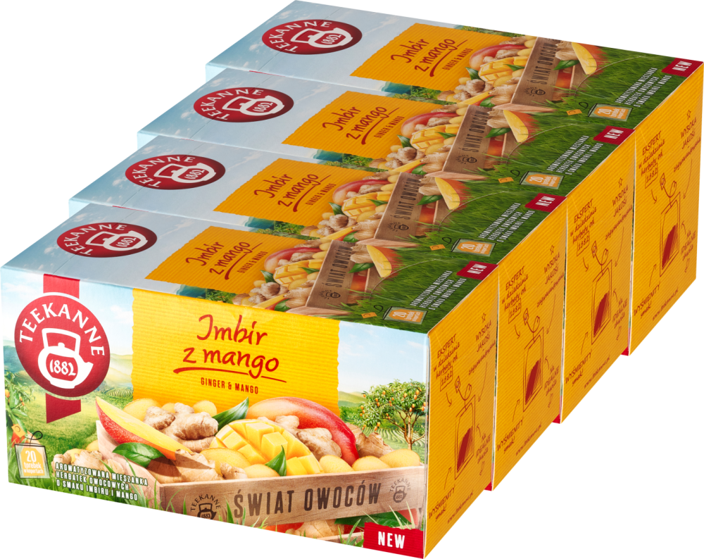 4x Herbata owocowa w kopertach Teekanne Ginger Mango, imbir i mango, 20 sztuk x 1.75g