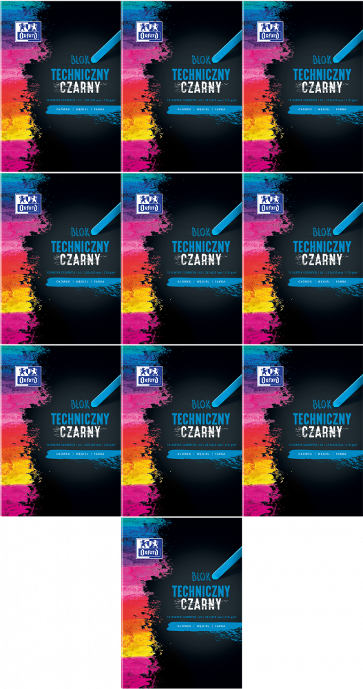 10x Blok techniczny Oxford, A3, 10 kartek, czarny