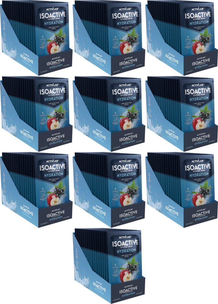 10x Napój izotoniczny Activlab Isoactive, w saszetkach, czarna porzeczka z jabłkiem, 20 sztuk x 31.50g