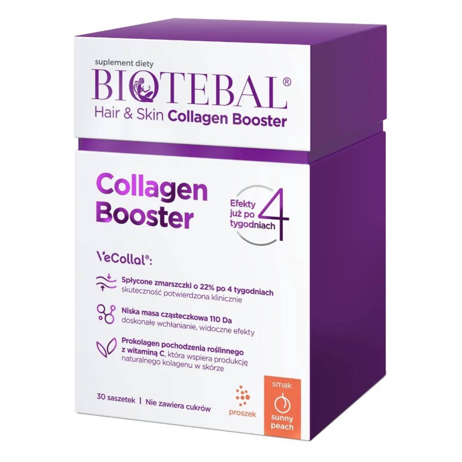 Biotebal hair skin collagen booster, smak sunny peach, 30 saszetek