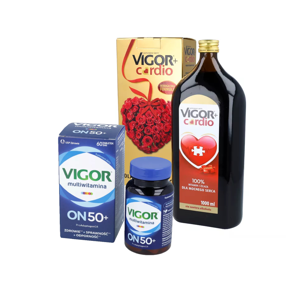 Zestaw: vigor+ cardio, płyn, 1000 ml + vigor multiwitamina on 50+, 60 tabletek