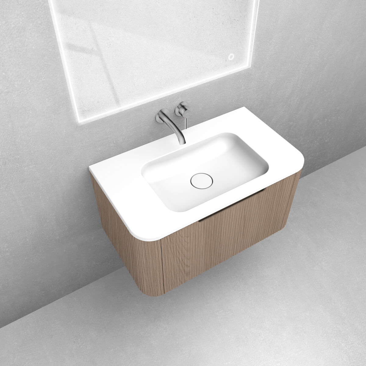 Zestaw Oltens Hamnes szafka podumywalkowa 80 cm z umywalką dąb/biały połysk 68878060