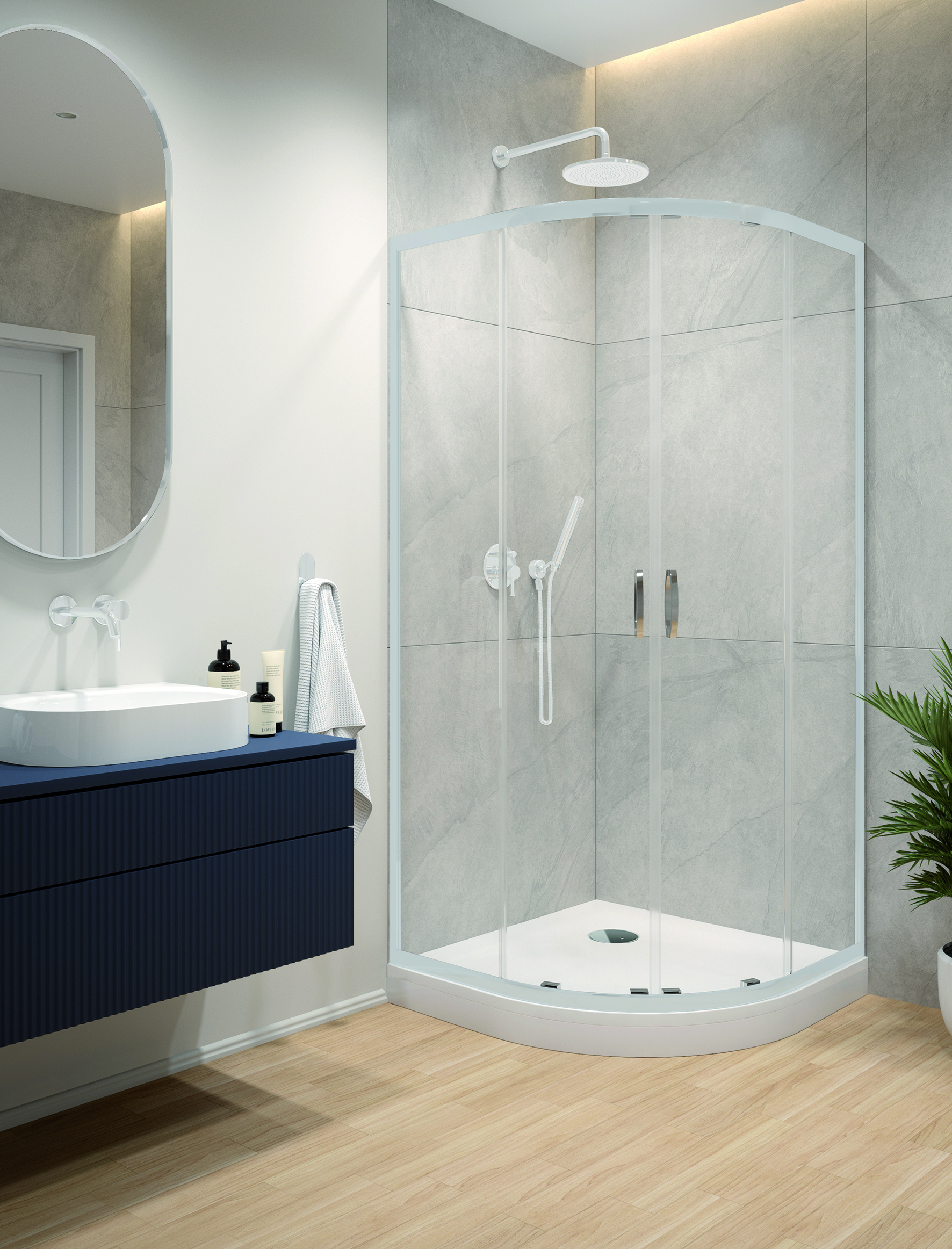 Sanplast Fris kabina prysznicowa 90x90 cm półokrągła biały połysk/szkło przezroczyste 600-331-0260-01-400