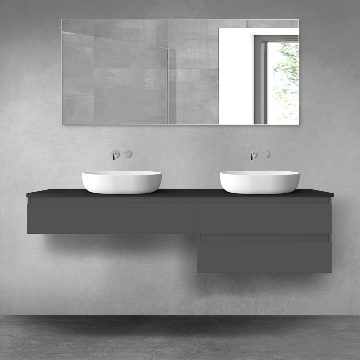Oltens Vernal zestaw mebli łazienkowych 180 cm z blatem grafit mat/czarny mat 68580400 - Wysyłka w 24h