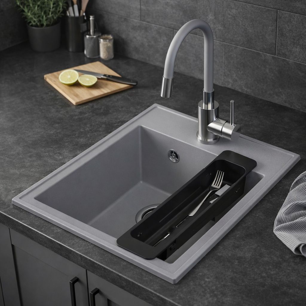 Ruvetti Natu Box zlewozmywak 50x40 cm z baterią i akcesoriami szary/stal LP_3200-NB4050GR_W - Wysyłka w 24h