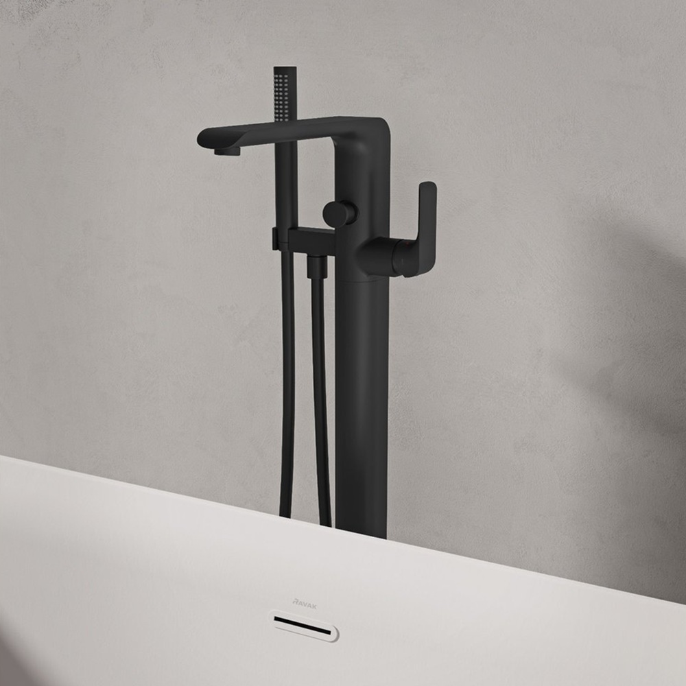Ravak Flat bateria wannowo-prysznicowa wolnostojąca czarna X070441