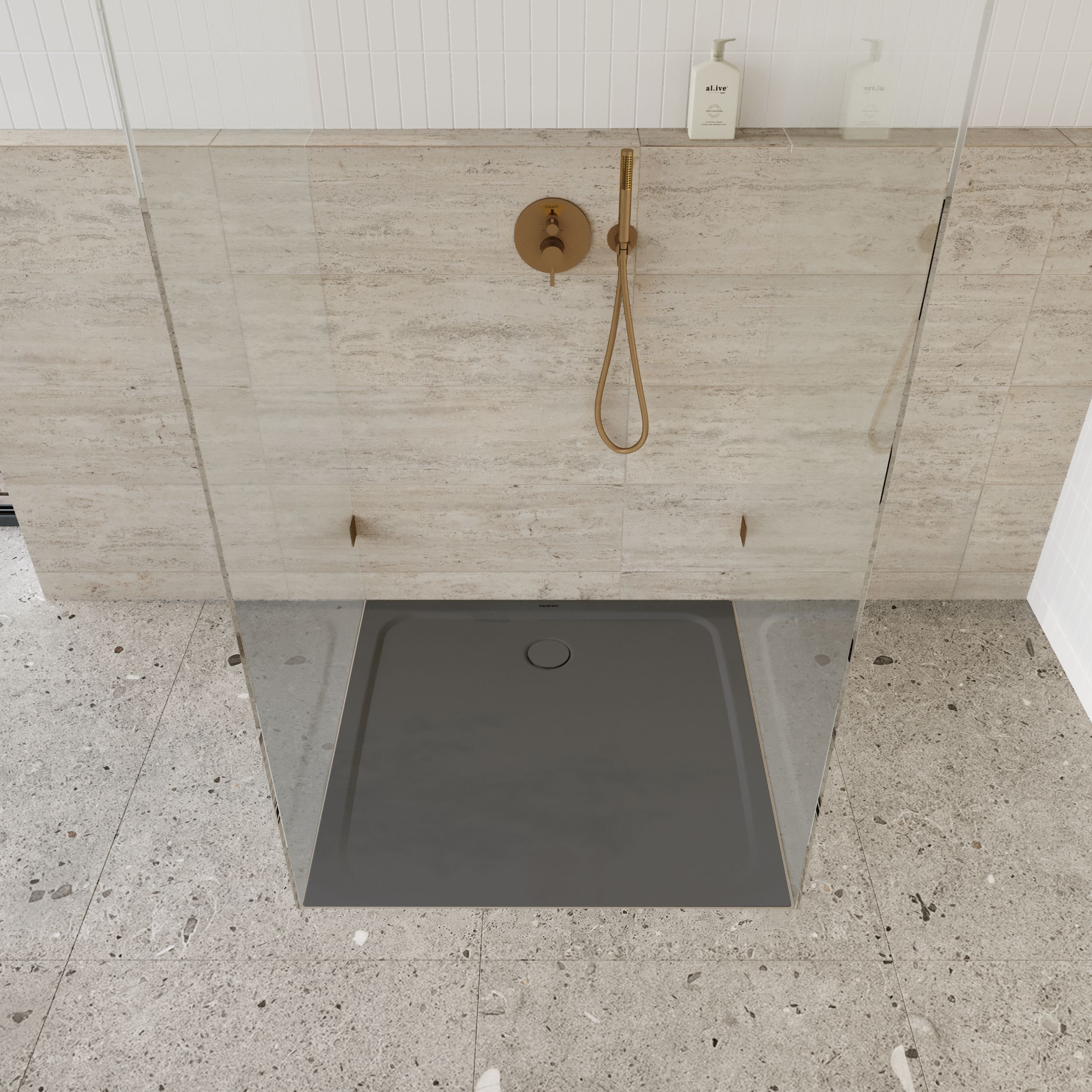 Kaldewei Cayonoplan brodzik 90x90 cm kwadratowy model 2254-5 z obniżonym nośnikiem styropianowym cool grey 80 361447980666
