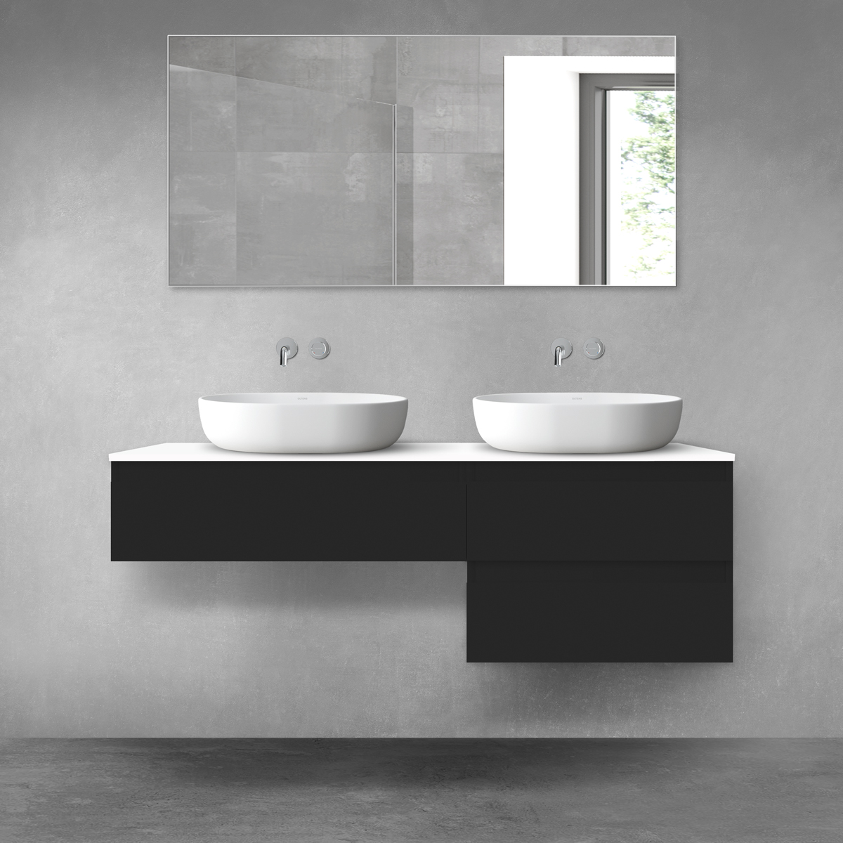 Oltens Vernal zestaw mebli łazienkowych 140 cm z blatem czarny mat/biały połysk 68290300 - Wysyłka w 24h