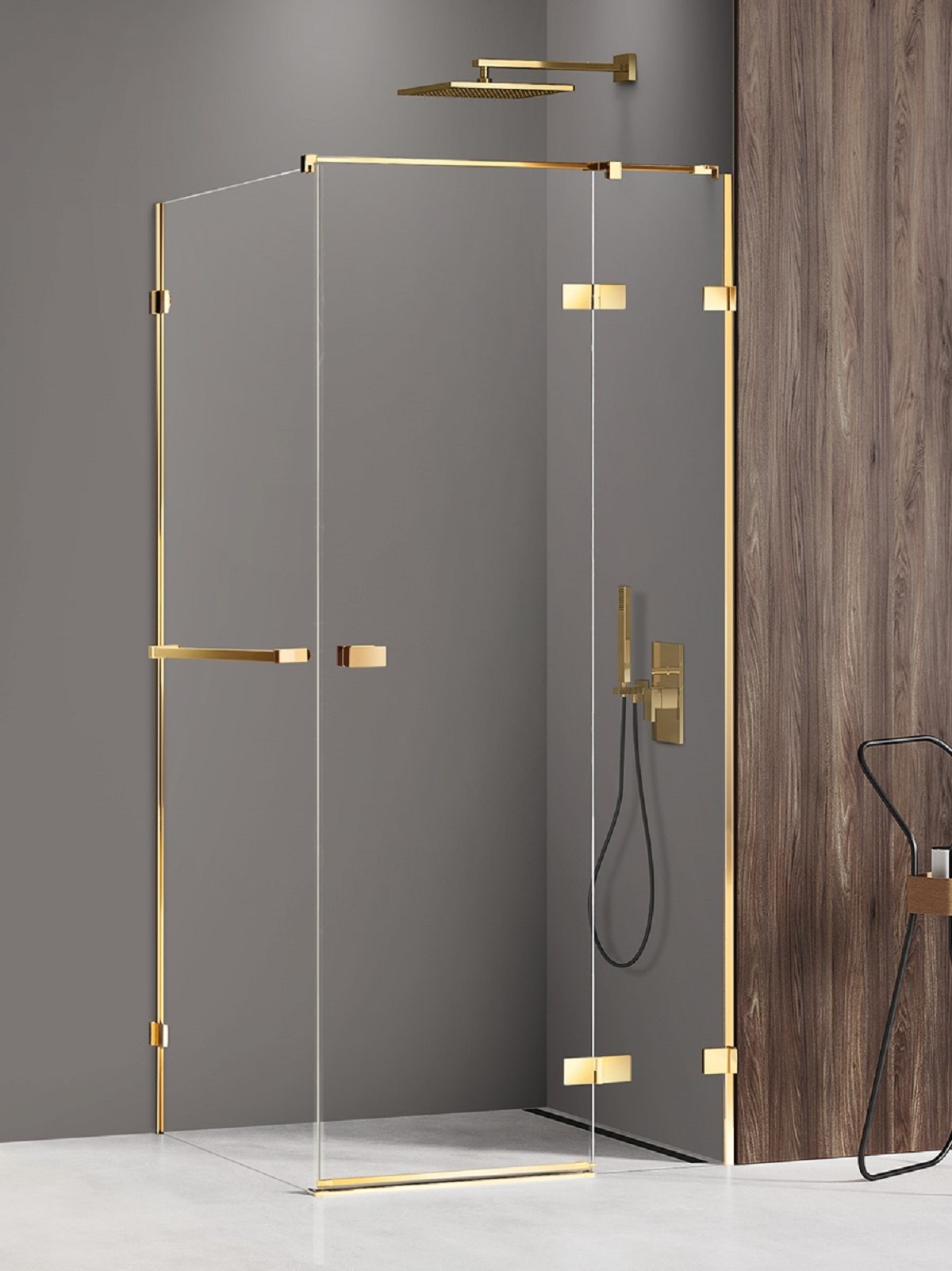 New Trendy Avexa Gold Shine kabina prysznicowa 90x90 cm kwadratowa prawa złoty połysk/szkło przezroczyste EXK-3200