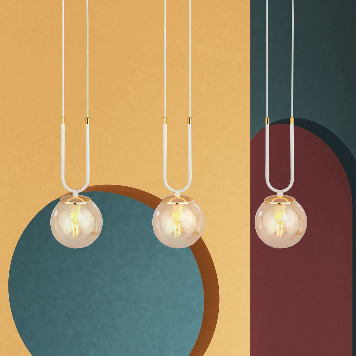 Emibig Glam lampa wisząca 3x10 W biała-bursztynowa 1117/3