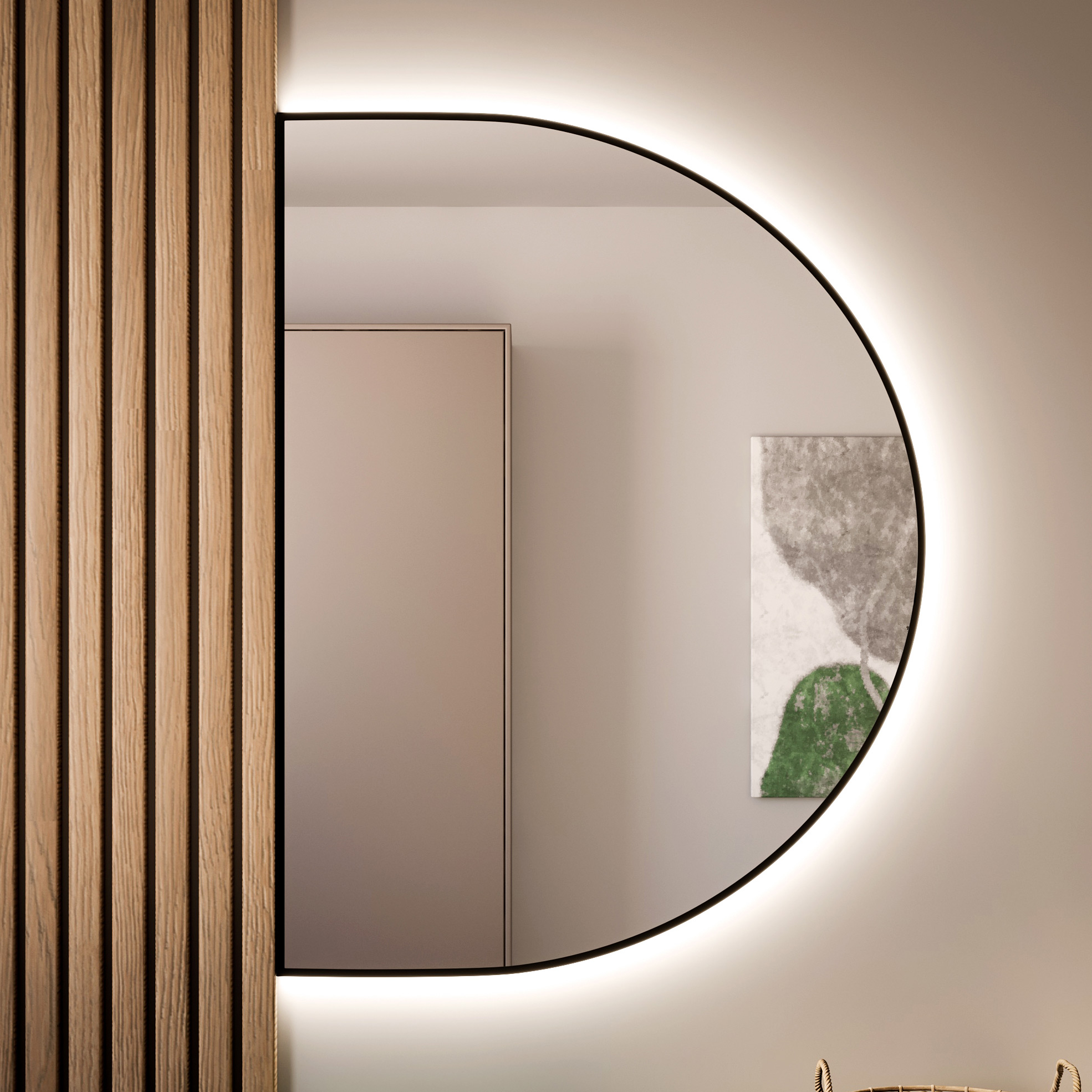 Baltica Design Tiny Border Semi Round Bright lustro 130x85 cm czarne barwa zimna