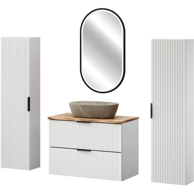 COMAD Zestaw mebli ADEL WHITE szafka z blatem NATURE W 80 cm, umywalk