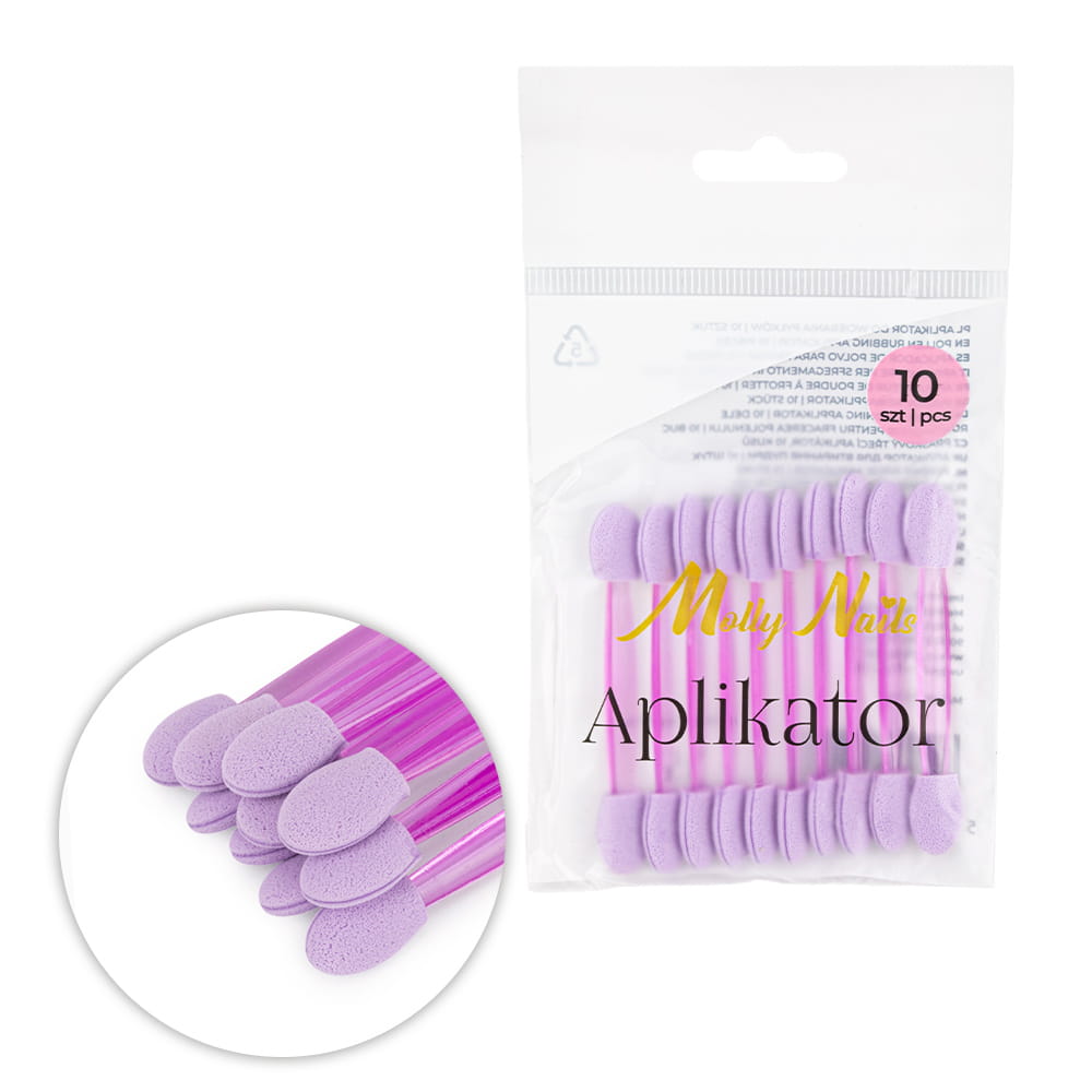 Aplikator pacynka do wcierania pyłków Molly Nails fioletowy 10 szt