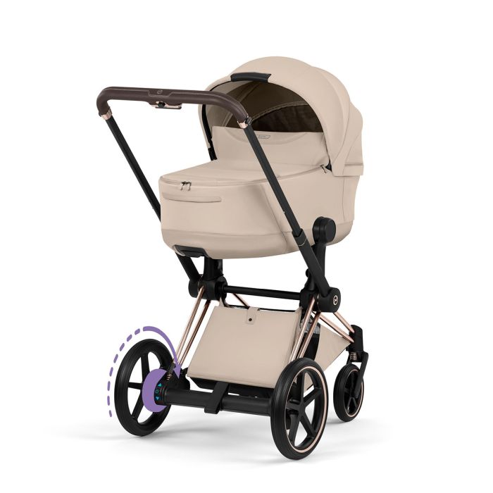 Cybex e-Priam 5.0 Style - elektryczny wózek głęboko-spacerowy 2w1-Cozy Beige-Rosegold (with brown leather)
