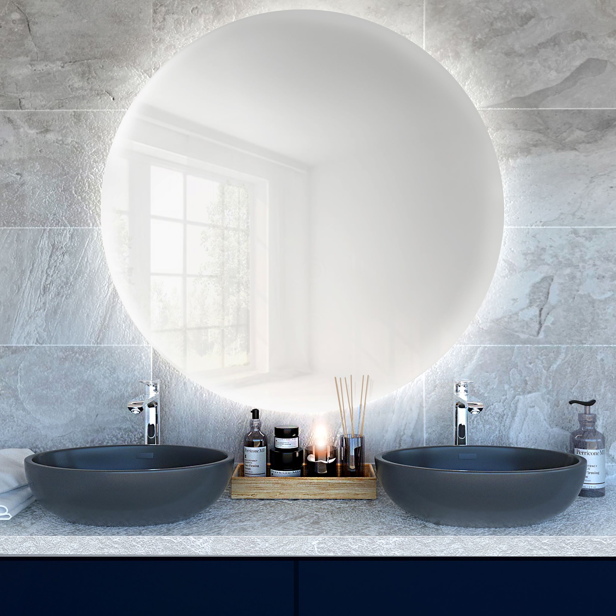 Darmowa Dostawa - Lustro 80x80 cm okrągłe z oświetleniem Baltica Design Bright 5904107913513