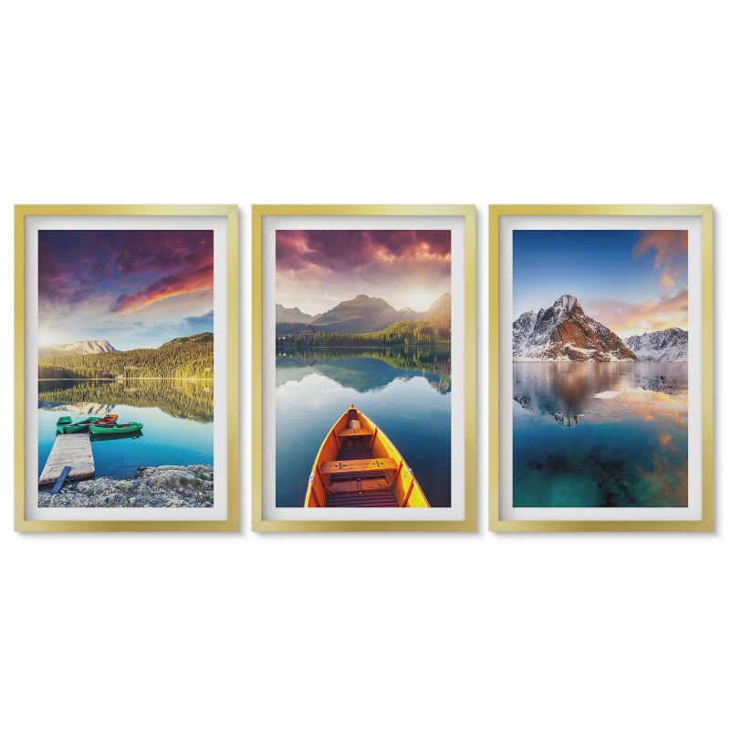 Obrazy w złotej ramie Tulup 40x60 cm Jeziora góry łódź spokój Obrazy w złotej ramie 1 kpl