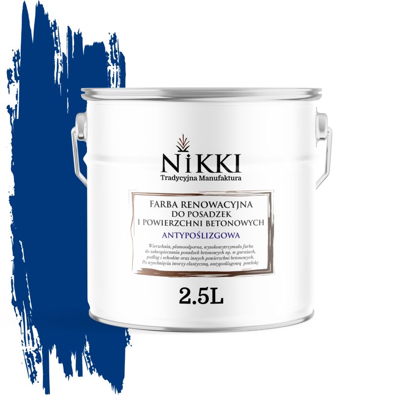 Farba do Posadzek i Powierzchni Betonowych Antypoślizgowa Renowacyjna NIKKI Niebieski ultramarynowy RAL5002 2,5L