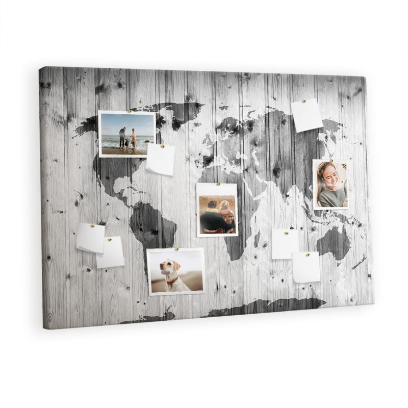 Tablica Korkowa Tulup 120x80 cm Mapa Świata na drewnie Obraz dekoracyjny ścienny Pinezki metaliczne 1 kpl