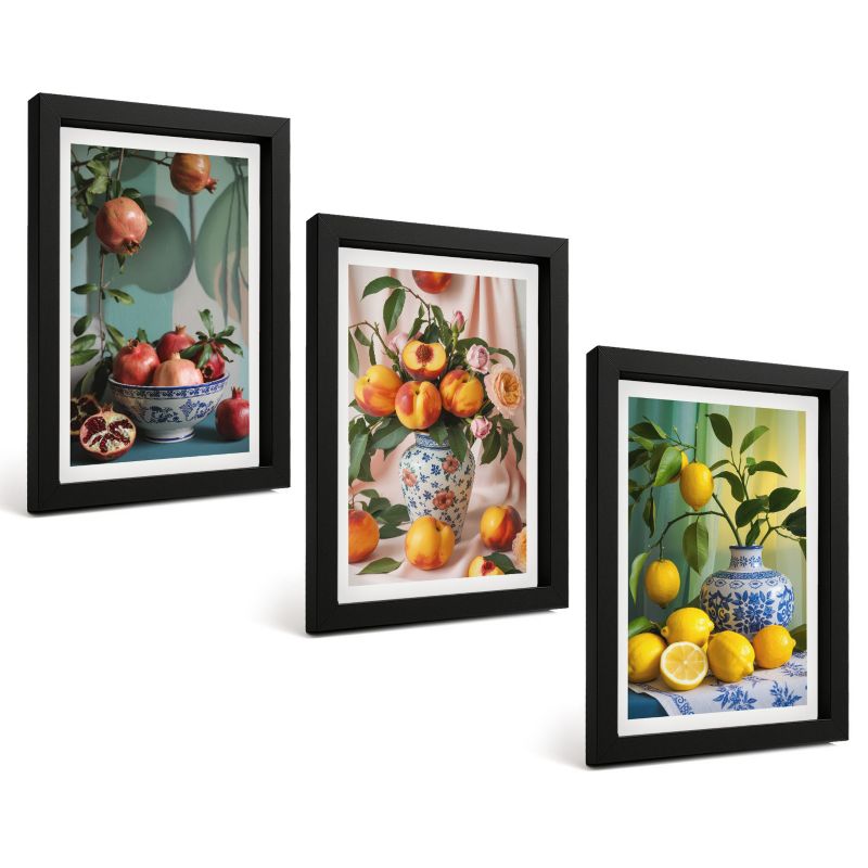 Zestaw Obrazów 3 Częściowy ArtPrintCave Czarne Ramki 20x30 cm Dekoracja do Sypialni Owoce 1 kpl.