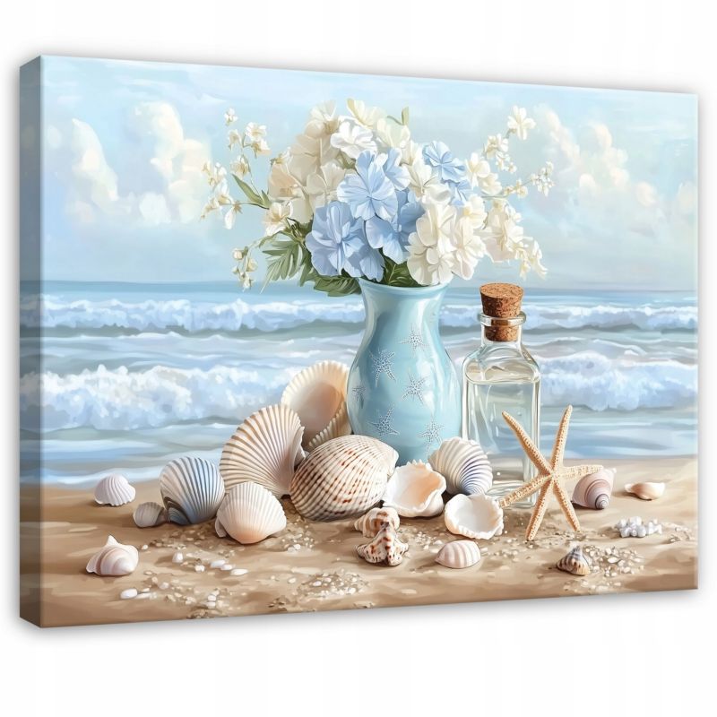 Obraz WALLARENA Do Sypialni Salonu Na Płótnie Kwiaty w wazonie Abstrakcja Morze Niebieski 60x40 cm PP16544O4 1 szt.