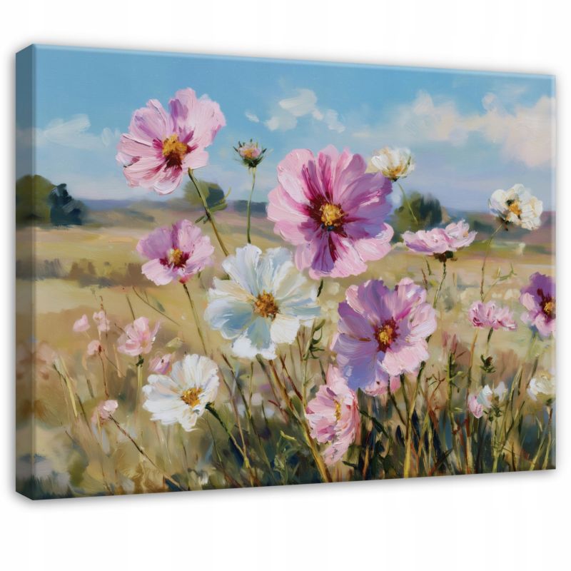 Obraz WALLARENA Do Sypialni Salonu Na Płótnie Kwiaty Natura Łąka Różowy 100x70 cm PP16449O1 1 szt.