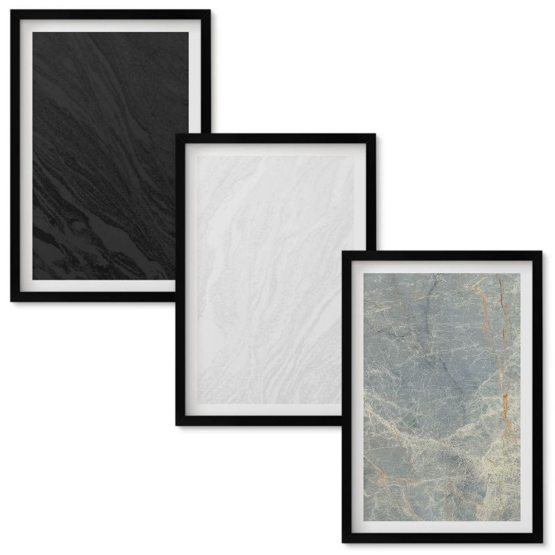 Zestaw obrazów Wallfluent Kolory eleganckich struktur kamiennych Czarna rama 40x60 cm 3 szt.