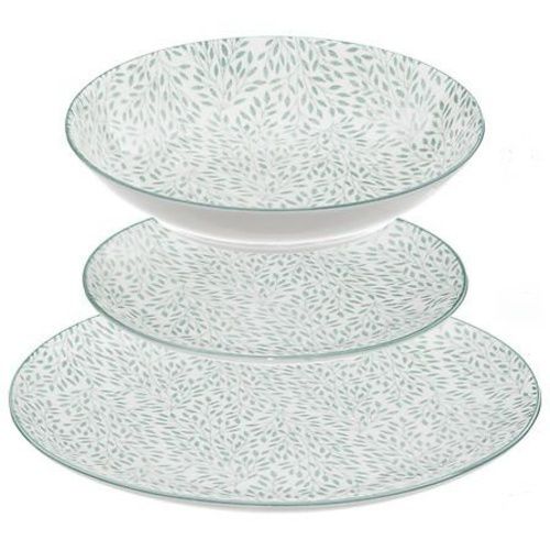 Serwis obiadowy Jasmin 5FIVE SIMPLY SMART porcelanowy 18 elementów biało-zielony z liśćmi 1 kpl.