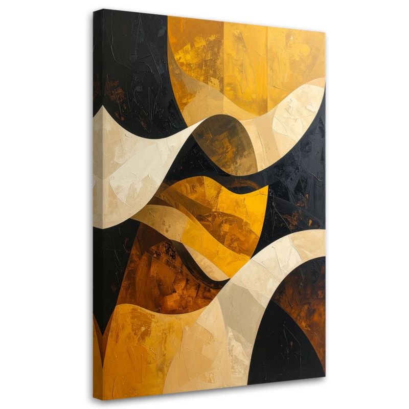 Obraz do salonu sypialni biura loftu Feeby Abstrakcja linie fale zółty czarny złoty 60x90cm 1szt